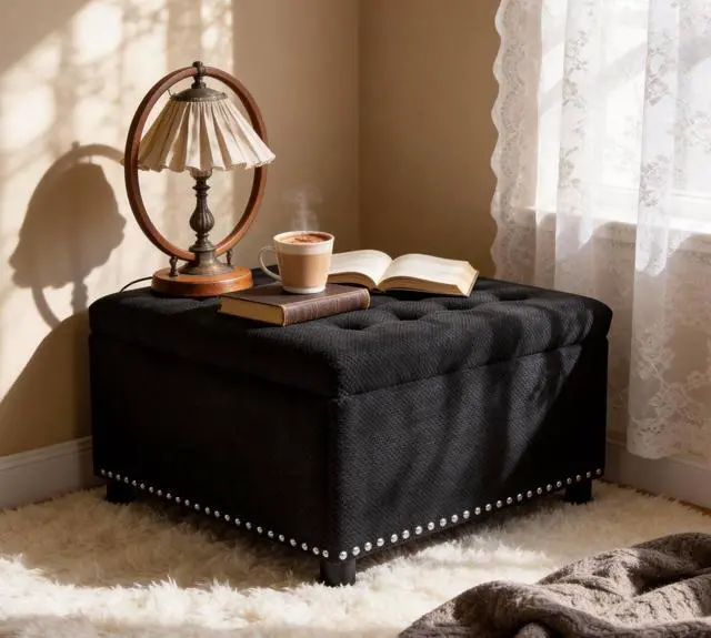 Alt view image 3 of 7 - 30" Ottoman Coffee Table with Removable Lid, Tufted Square Storage Ottoman with Nailhead Trim Decor, Upholstered Bench, Small Space Side Table, Footstool for Living Room, Bedroom and Office, Black