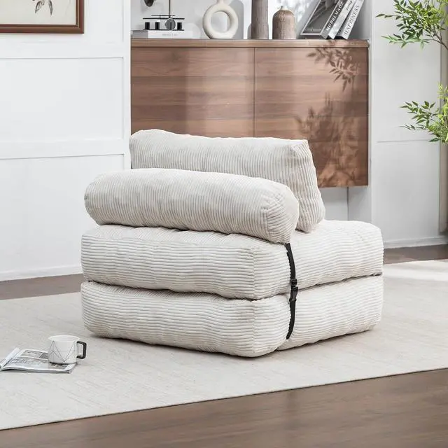Alt view image 4 of 7 - Floor Lazy Sofa Bed, Convertible Folding Sleeper Chair with Pillow, Foldable Single Sofa Mattress with Back Support, Comfy Pullout Chair Bed Lounger for Living Room Bedroom, Beige