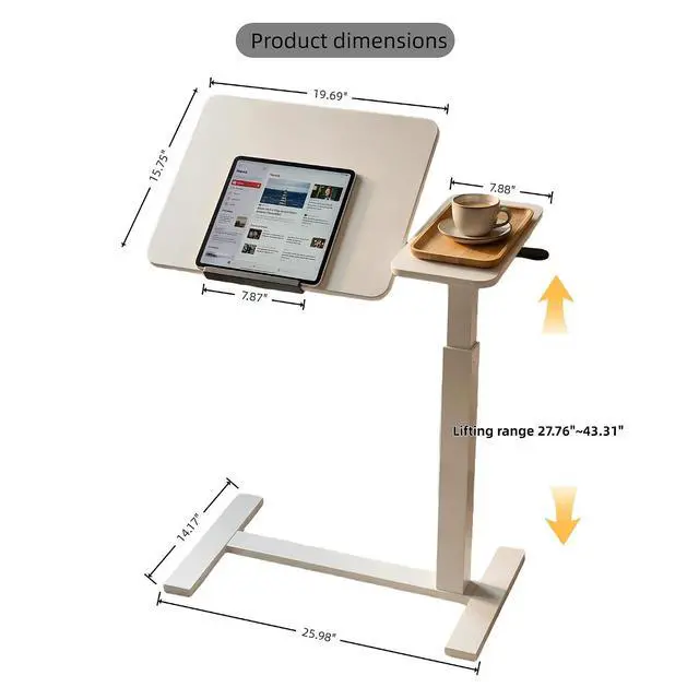 Alt view image 2 of 7 - Portable Overbed Rolling Desk, Small Standing Mobile Table with Adiustable Height, 27.56" Bedside Desk with Flip Desktop and 4 Hidden Wheels, Sofa Side Laptop Table for Home, Office, Study, Walnut