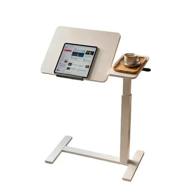 Alt view image 7 of 7 - Portable Overbed Rolling Desk, Small Standing Mobile Table with Adiustable Height, 27.56" Bedside Desk with Flip Desktop and 4 Hidden Wheels, Sofa Side Laptop Table for Home, Office, Study, Walnut