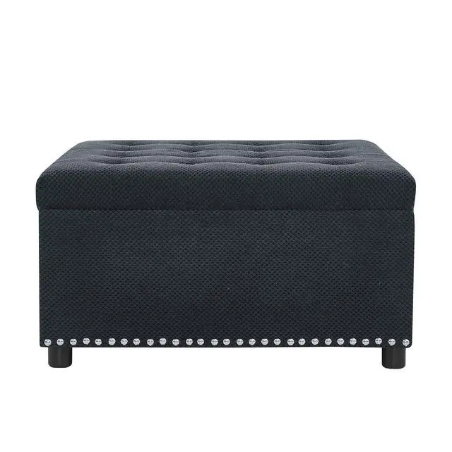 Alt view image 5 of 7 - 30" Ottoman Coffee Table with Removable Lid, Tufted Square Storage Ottoman with Nailhead Trim Decor, Upholstered Bench, Small Space Side Table, Footstool for Living Room, Bedroom and Office, Black
