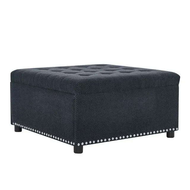 Alt view image 7 of 7 - 30" Ottoman Coffee Table with Removable Lid, Tufted Square Storage Ottoman with Nailhead Trim Decor, Upholstered Bench, Small Space Side Table, Footstool for Living Room, Bedroom and Office, Black