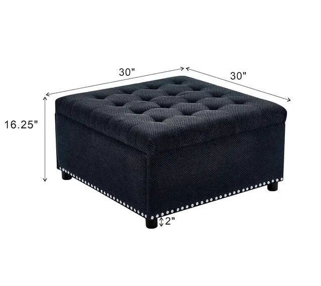 Alt view image 2 of 7 - 30" Ottoman Coffee Table with Removable Lid, Tufted Square Storage Ottoman with Nailhead Trim Decor, Upholstered Bench, Small Space Side Table, Footstool for Living Room, Bedroom and Office, Black