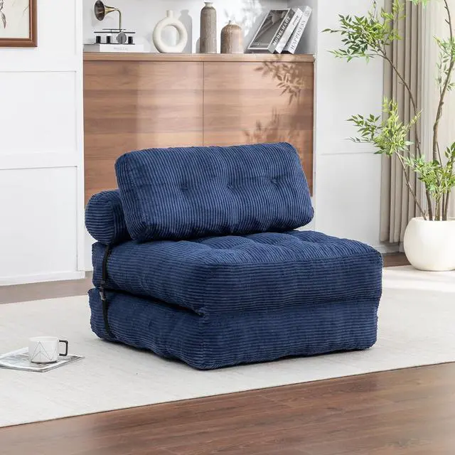 Alt view image 3 of 7 - Floor Lazy Sofa Bed, Convertible Folding Sleeper Chair with Pillow, Foldable Single Sofa Mattress with Back Support, Comfy Pullout Chair Bed Lounger for Living Room Bedroom, Dark Blue