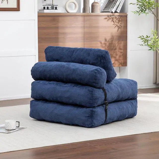Alt view image 4 of 7 - Floor Lazy Sofa Bed, Convertible Folding Sleeper Chair with Pillow, Foldable Single Sofa Mattress with Back Support, Comfy Pullout Chair Bed Lounger for Living Room Bedroom, Dark Blue
