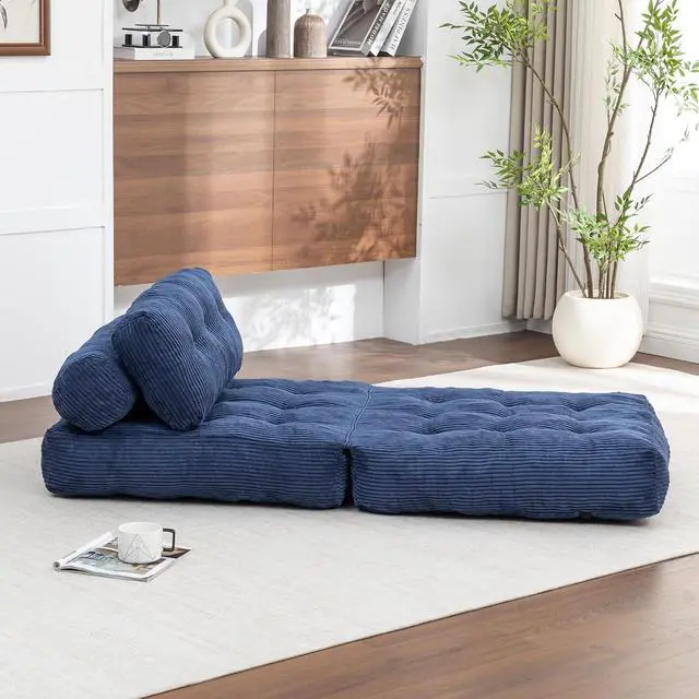 Alt view image 6 of 7 - Floor Lazy Sofa Bed, Convertible Folding Sleeper Chair with Pillow, Foldable Single Sofa Mattress with Back Support, Comfy Pullout Chair Bed Lounger for Living Room Bedroom, Dark Blue