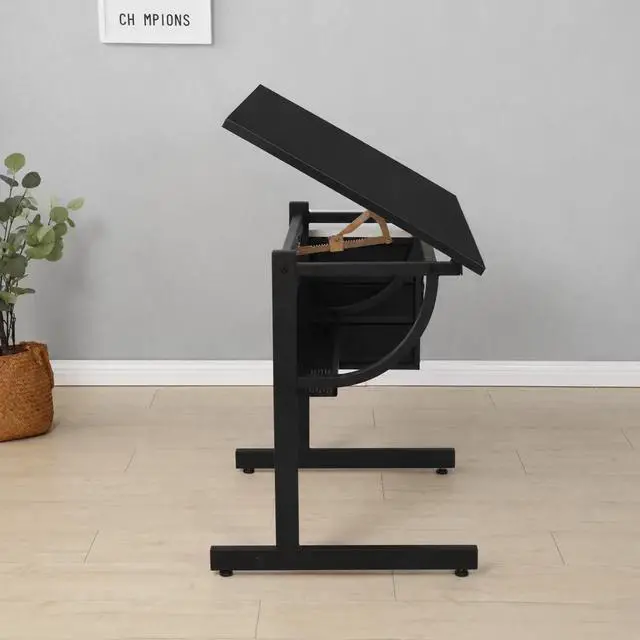 Alt view image 3 of 7 - Adjustable Drafting Table with Drawers and Stool for Adults/Artists, Black | Drawing Desk with Storage Shelf Side Table,Tabletop Angle Adjustable, Art Table Workstation for Painting Craft DIY