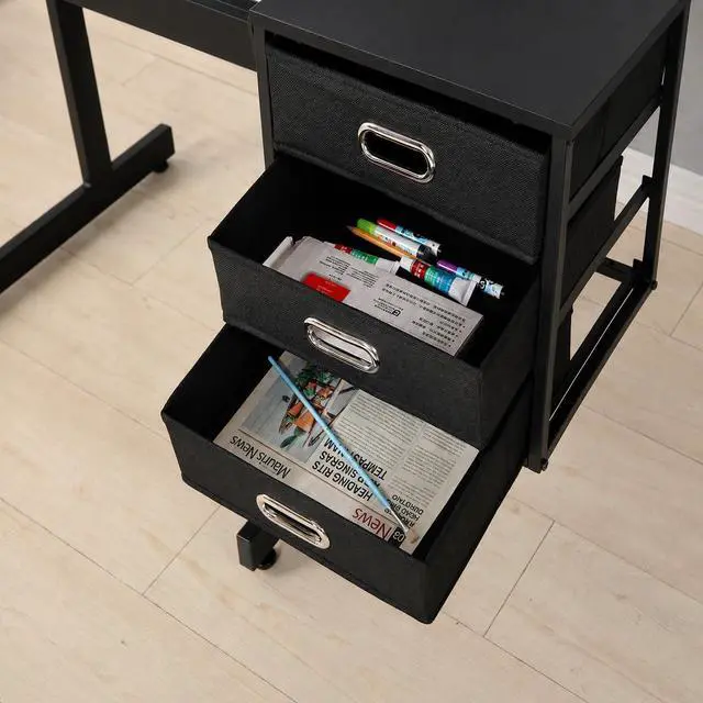 Alt view image 7 of 7 - Adjustable Drafting Table with Drawers and Stool for Adults/Artists, Black | Drawing Desk with Storage Shelf Side Table,Tabletop Angle Adjustable, Art Table Workstation for Painting Craft DIY