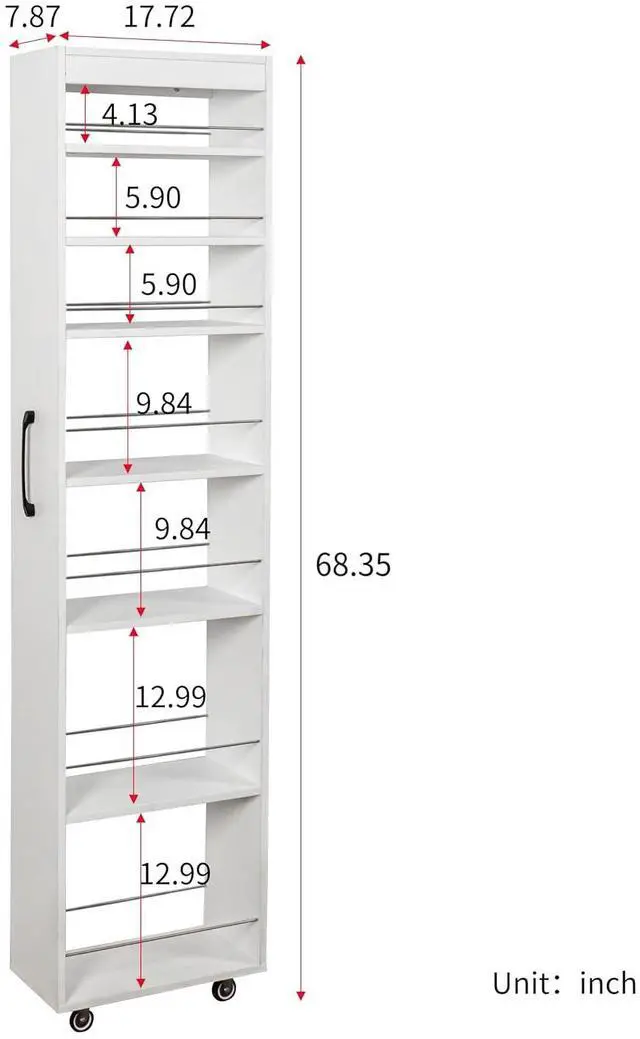Alt view image 4 of 7 - 7 Tier Slim Storage Cart with Pull-out Open Shelves, Single-sided of Fridge Slim Rolling Storage Cart with Wheels, Pull Out Spice Rack, Narrow Snack Organizer for Kitchen, Living Room, White