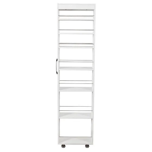 Alt view image 5 of 7 - 7 Tier Slim Storage Cart with Pull-out Open Shelves, Single-sided of Fridge Slim Rolling Storage Cart with Wheels, Pull Out Spice Rack, Narrow Snack Organizer for Kitchen, Living Room, White