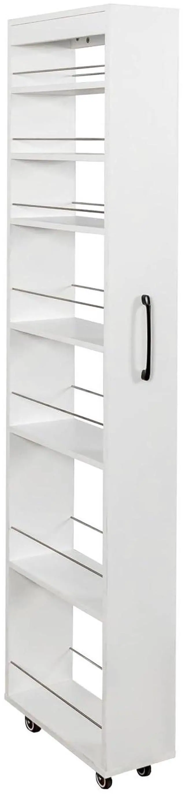 Alt view image 6 of 7 - 7 Tier Slim Storage Cart with Pull-out Open Shelves, Single-sided of Fridge Slim Rolling Storage Cart with Wheels, Pull Out Spice Rack, Narrow Snack Organizer for Kitchen, Living Room, White