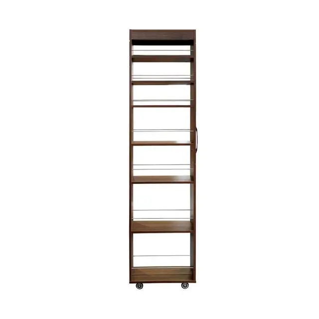 Alt view image 4 of 7 - 7 Tier Slim Storage Cart with Pull-out Open Shelves, Single-sided of Fridge Slim Rolling Storage Cart with Wheels, Pull Out Spice Rack, Narrow Snack Organizer for Kitchen, Living Room, Walnut
