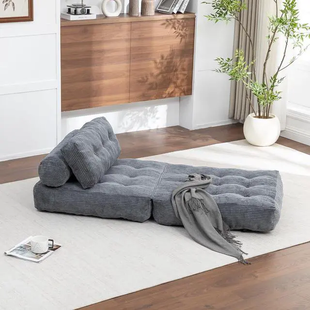 Alt view image 5 of 7 - Floor Lazy Sofa Bed, Convertible Folding Sleeper Chair with Pillow, Foldable Single Sofa Mattress with Back Support, Comfy Pullout Chair Bed Lounger for Living Room Bedroom, Dark Gray