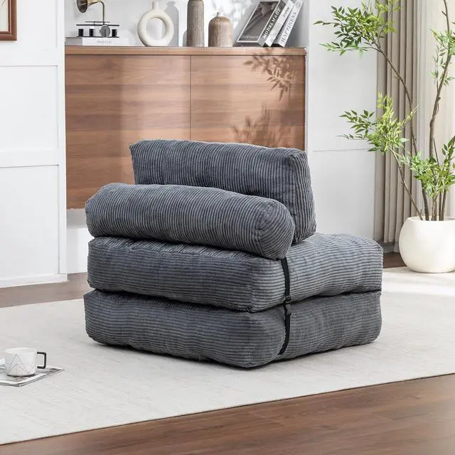 Alt view image 4 of 7 - Floor Lazy Sofa Bed, Convertible Folding Sleeper Chair with Pillow, Foldable Single Sofa Mattress with Back Support, Comfy Pullout Chair Bed Lounger for Living Room Bedroom, Dark Gray