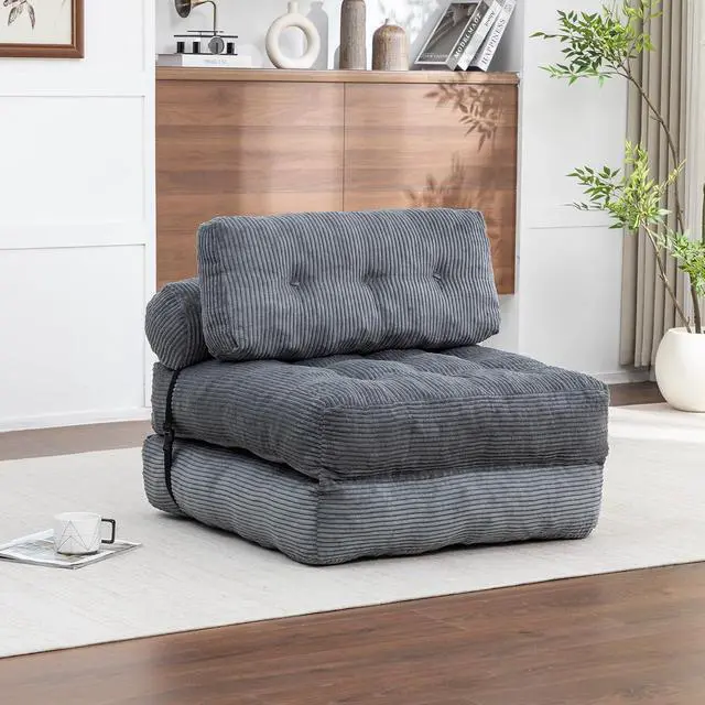 Alt view image 3 of 7 - Floor Lazy Sofa Bed, Convertible Folding Sleeper Chair with Pillow, Foldable Single Sofa Mattress with Back Support, Comfy Pullout Chair Bed Lounger for Living Room Bedroom, Dark Gray