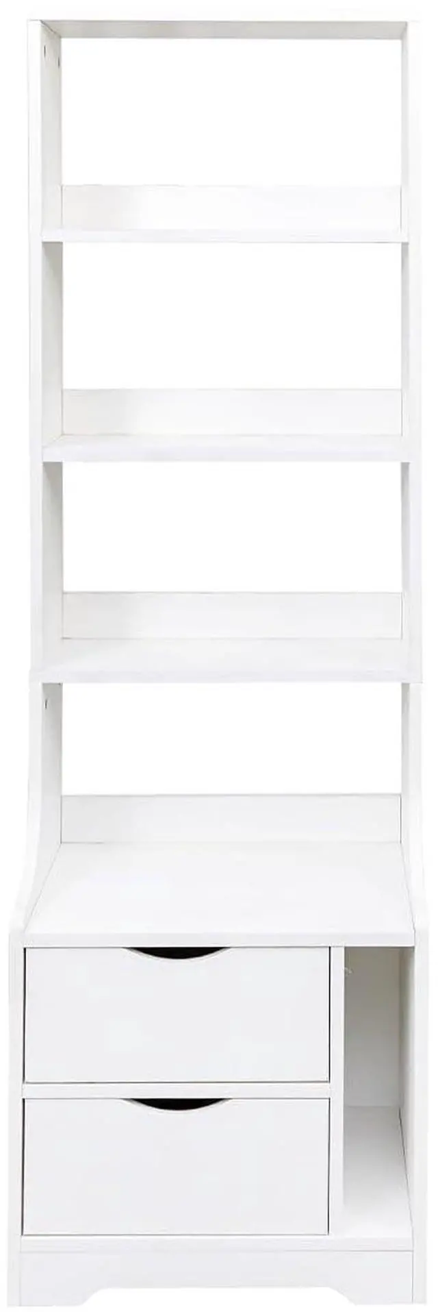 Alt view image 5 of 7 - 58" Tall Nightstand with Bookshelf, Night Stand with 2 Storage Drawers, White Bedside Storage Cabinet with Bookcase, Large Side Table for Bedroom, Dorms, Living Room
