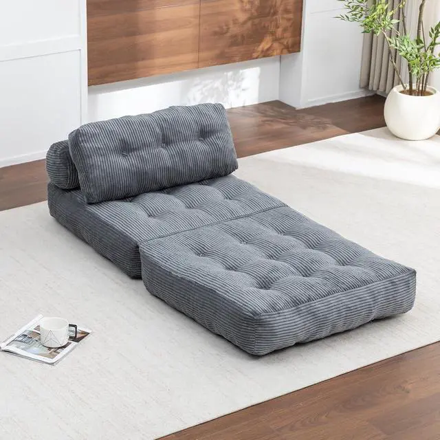 Alt view image 6 of 7 - Floor Lazy Sofa Bed, Convertible Folding Sleeper Chair with Pillow, Foldable Single Sofa Mattress with Back Support, Comfy Pullout Chair Bed Lounger for Living Room Bedroom, Dark Gray