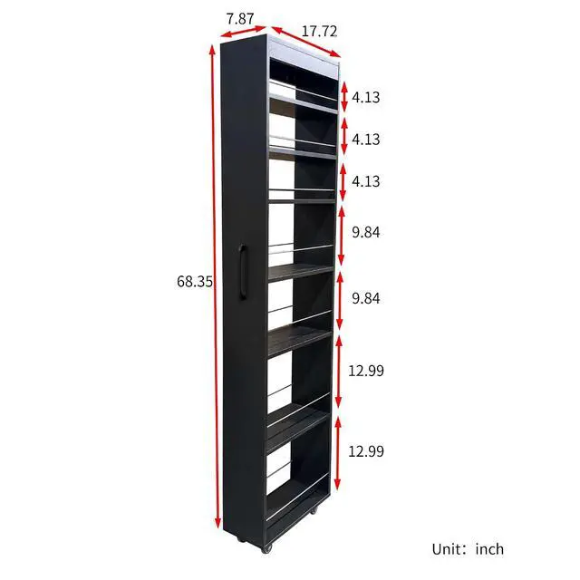 Alt view image 4 of 7 - 7 Tier Slim Storage Cart with Pull-out Open Shelves, Single-sided of Fridge Slim Rolling Storage Cart with Wheels, Pull Out Spice Rack, Narrow Snack Organizer for Kitchen, Living Room, Black