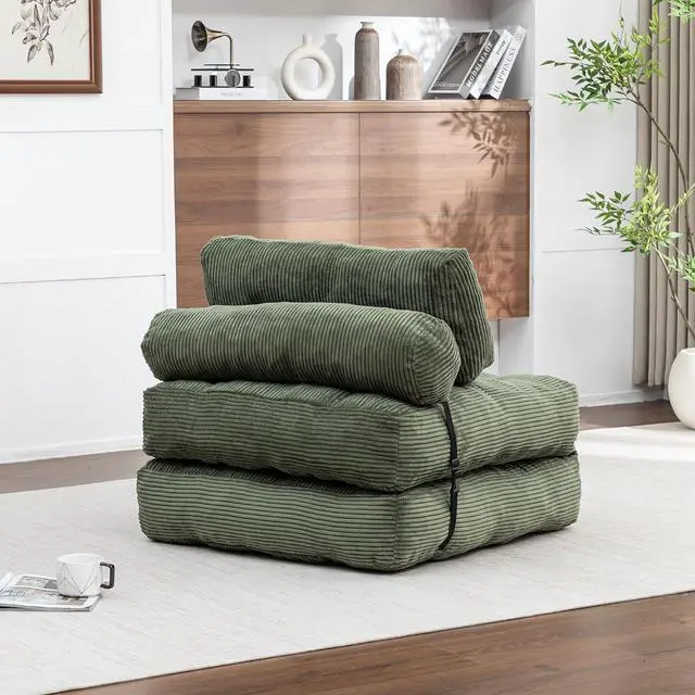Alt view image 4 of 7 - Floor Lazy Sofa Bed, Convertible Folding Sleeper Chair with Pillow, Foldable Single Sofa Mattress with Back Support, Comfy Pullout Chair Bed Lounger for Living Room Bedroom, Green