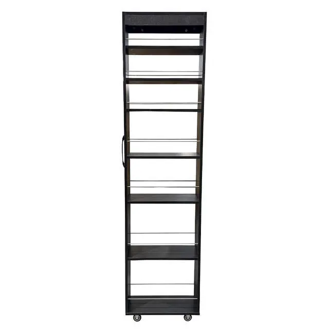 Alt view image 5 of 7 - 7 Tier Slim Storage Cart with Pull-out Open Shelves, Single-sided of Fridge Slim Rolling Storage Cart with Wheels, Pull Out Spice Rack, Narrow Snack Organizer for Kitchen, Living Room, Black