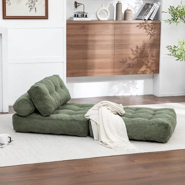 Alt view image 5 of 7 - Floor Lazy Sofa Bed, Convertible Folding Sleeper Chair with Pillow, Foldable Single Sofa Mattress with Back Support, Comfy Pullout Chair Bed Lounger for Living Room Bedroom, Green