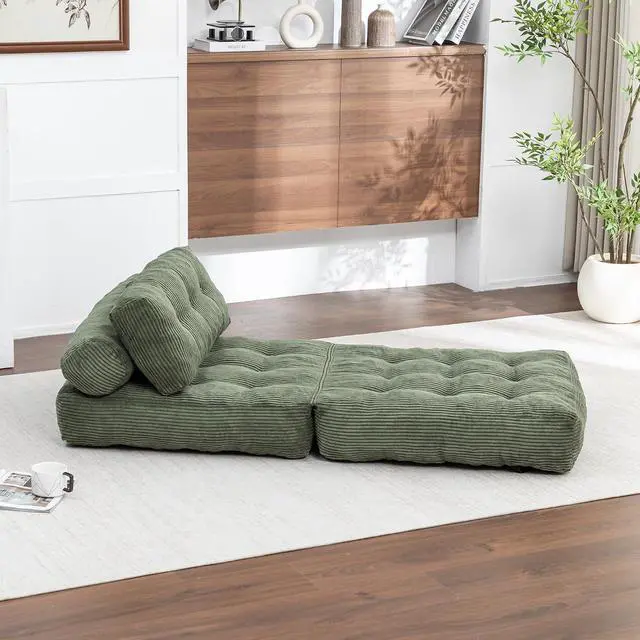 Alt view image 6 of 7 - Floor Lazy Sofa Bed, Convertible Folding Sleeper Chair with Pillow, Foldable Single Sofa Mattress with Back Support, Comfy Pullout Chair Bed Lounger for Living Room Bedroom, Green