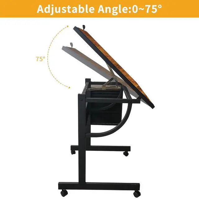 Alt view image 5 of 7 - 2 in 1 Puzzle Table Double-Sided with Wheels, Adjustable Drafting Desk with Drawers, Felt Storage Trays,, Art Table with 75° Tilted Tabletop, Painting Work Station for Home Office, Crafting, Brown