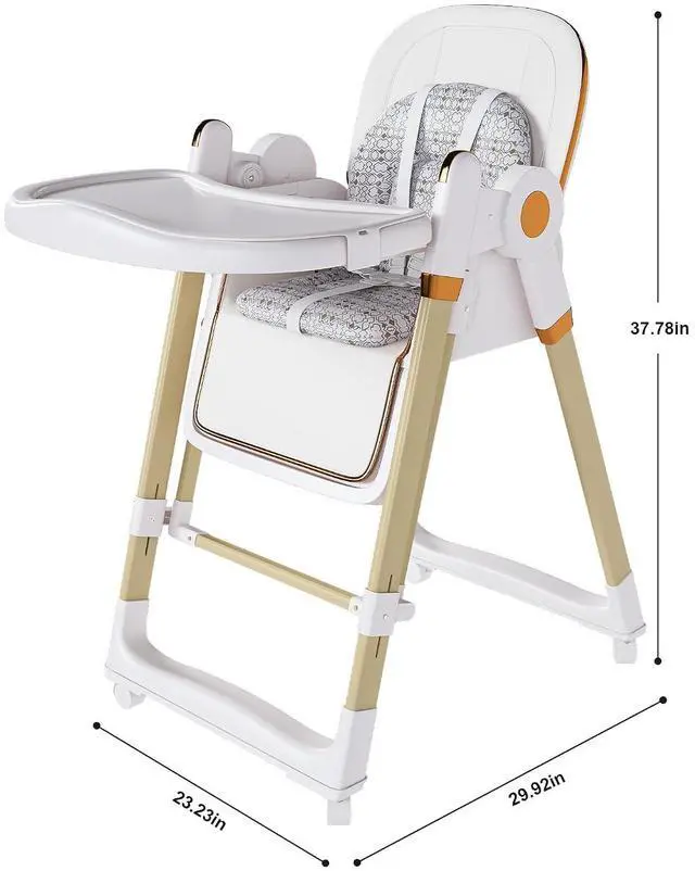 Alt view image 2 of 7 - 2 in 1 Baby High Chair to Rocker, Foldable Toddler Feeding Chair with 5-Point Harness, Portable Baby Seat with 2-Tier Removable Tray, Slient Locking Wheels, Adjustable Backrest, for 6M-3Yrs, White