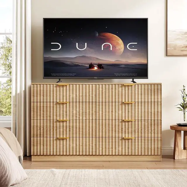 Alt view image 7 of 7 - 47.2" Wide Fluted 8 Drawer Dresser for Bedroom, Natural | Modern Dresser for Closet with Metal Handle, Wooden Chest of Drawers for Bedroom, Living Room, Hallway