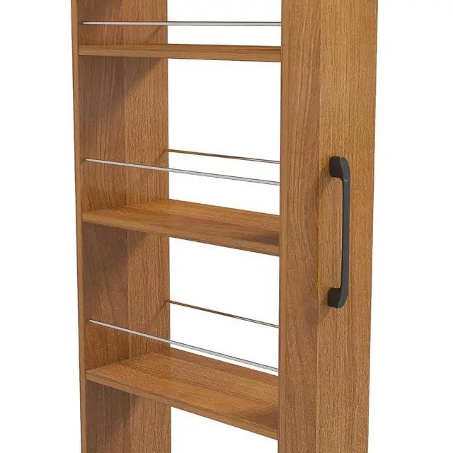 Alt view image 7 of 7 - 7 Tier Slim Storage Cart with Pull-Out Open Shelves, Single-Sided of Fridge Slim Rolling Storage Cart with Wheels, Pull Out Spice Rack, Narrow Snack Organizer for Kitchen, Living Room, Oak