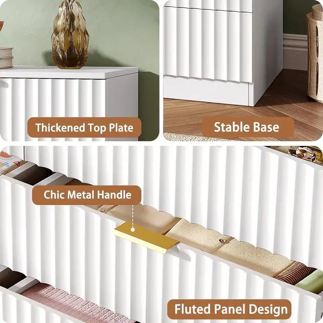 Alt view image 4 of 7 - 47.2" Wide Fluted 8 Drawer Dresser for Bedroom, White | Modern Dresser for Closet with Metal Handle, Wooden Chest of Drawers for Bedroom, Living Room, Hallway
