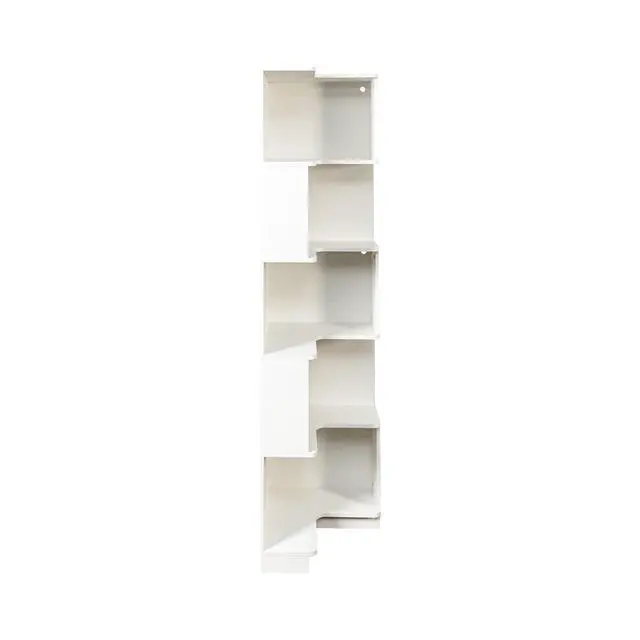 Alt view image 6 of 7 - 5 Tier Corner Bookshelf with LED Lights, L Shaped Wooden Book Shelves with Baffle, Round Edge Freestanding Tall Bookcase, Display Shelf Storage Stand for Living Room, Bedroom, Kitchen, Office, White