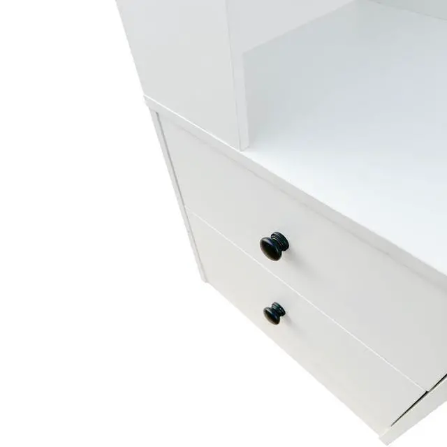 Alt view image 7 of 7 - 4 Tier Corner BookShelf with Drawers, L Shaped Bookshelf Bookcase with Storage, Baffle, Round Edge Freestanding Tall Bookcase, Display Shelf Stand for Living Room, Bedroom, Kitchen, Office, White