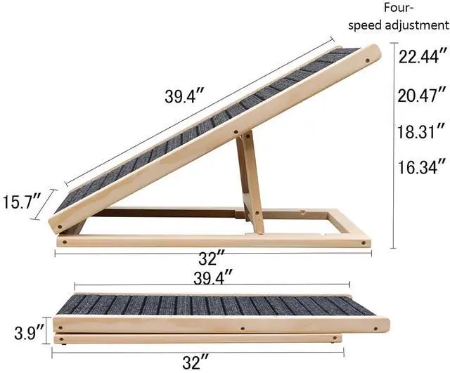 Alt view image 2 of 7 - Folding Dog Ramp for Bed and Couch, 39.4" Long Dog Steps with 5 Adjustable Height 20" to 31", Foldable Wooden Pet Stairs with Non-Slip Rubber Surface for Small Dogs to Get on Car, Hold up to 80lb