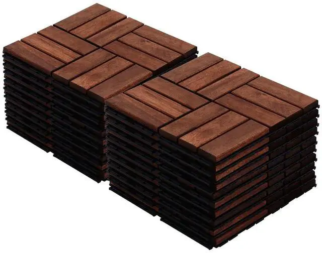 Main image of 20PCS Wooden Interlocking Deck Tiles,12" x 12" Square Floor Tiles, Modular Acacia Hardwood Patio Flooring Mats Outdoor Waterproof,Garage Floor Tiles for Bancony,Pool Side,Checker Pattern,Brown