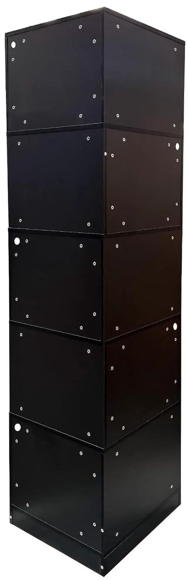 Alt view image 5 of 7 - 5 Tier Corner Bookshelf with LED Lights, L Shaped Wooden Book Shelves with Baffle, Round Edge Freestanding Tall Bookcase, Display Shelf Storage Stand for Living Room, Bedroom, Kitchen, Office, Black