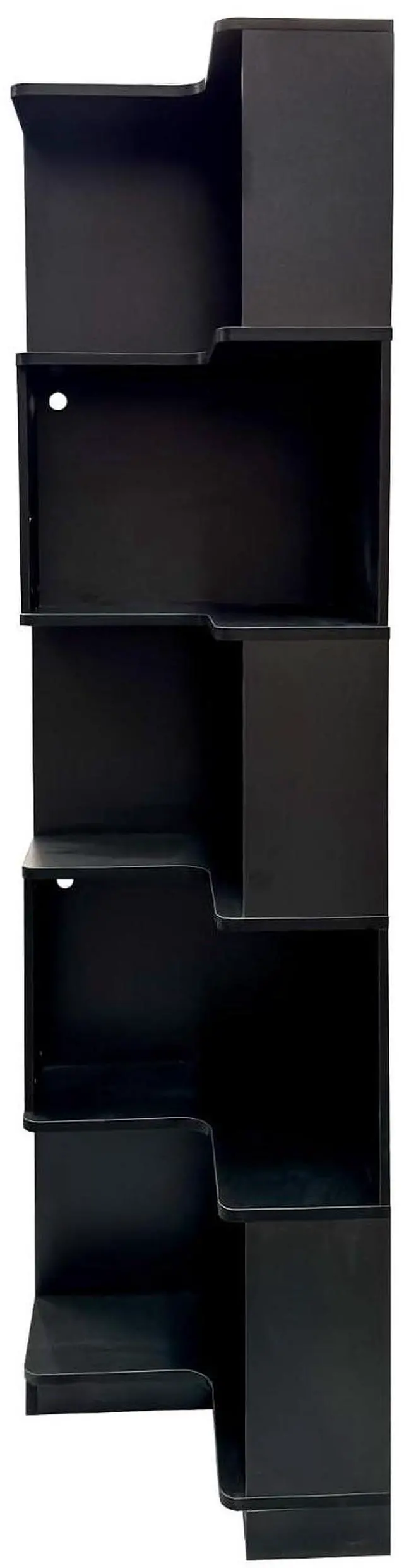 Alt view image 4 of 7 - 5 Tier Corner Bookshelf with LED Lights, L Shaped Wooden Book Shelves with Baffle, Round Edge Freestanding Tall Bookcase, Display Shelf Storage Stand for Living Room, Bedroom, Kitchen, Office, Black