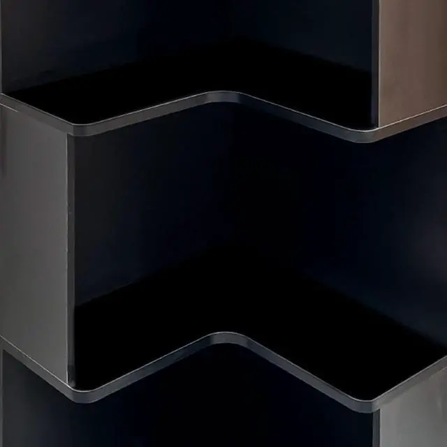 Alt view image 6 of 7 - 5 Tier Corner Bookshelf with LED Lights, L Shaped Wooden Book Shelves with Baffle, Round Edge Freestanding Tall Bookcase, Display Shelf Storage Stand for Living Room, Bedroom, Kitchen, Office, Black