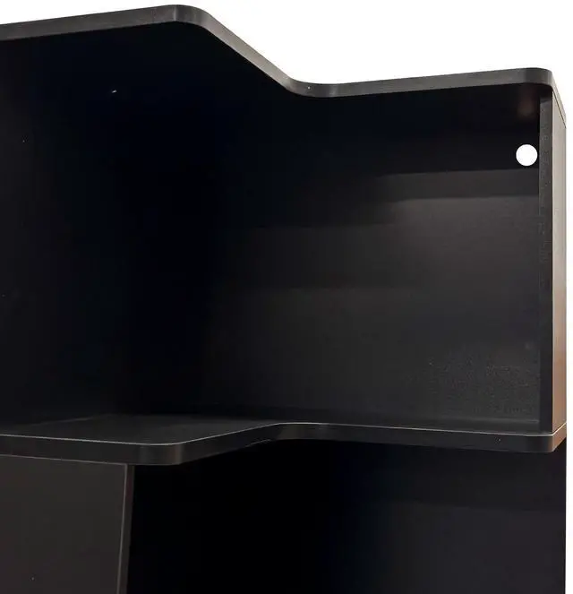 Alt view image 7 of 7 - 5 Tier Corner Bookshelf with LED Lights, L Shaped Wooden Book Shelves with Baffle, Round Edge Freestanding Tall Bookcase, Display Shelf Storage Stand for Living Room, Bedroom, Kitchen, Office, Black