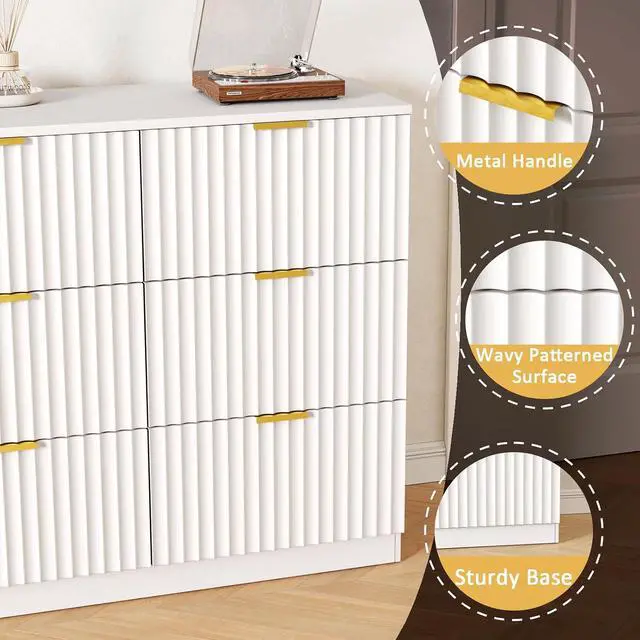 Alt view image 4 of 7 - 60.3" Wide Fluted 9 Drawer Dresser for Bedroom, White | Modern Dresser for Closet with Metal Handle, Wooden Chest of Drawers for Bedroom, Living Room, Hallway