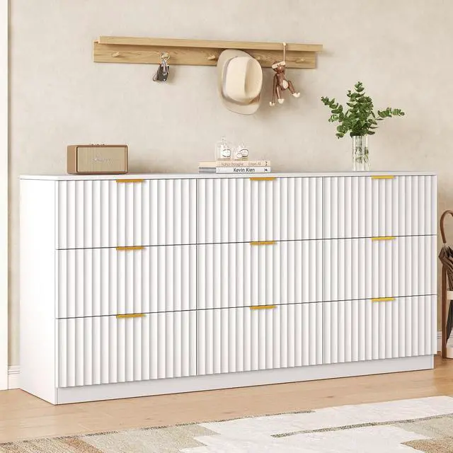 Alt view image 7 of 7 - 60.3" Wide Fluted 9 Drawer Dresser for Bedroom, White | Modern Dresser for Closet with Metal Handle, Wooden Chest of Drawers for Bedroom, Living Room, Hallway
