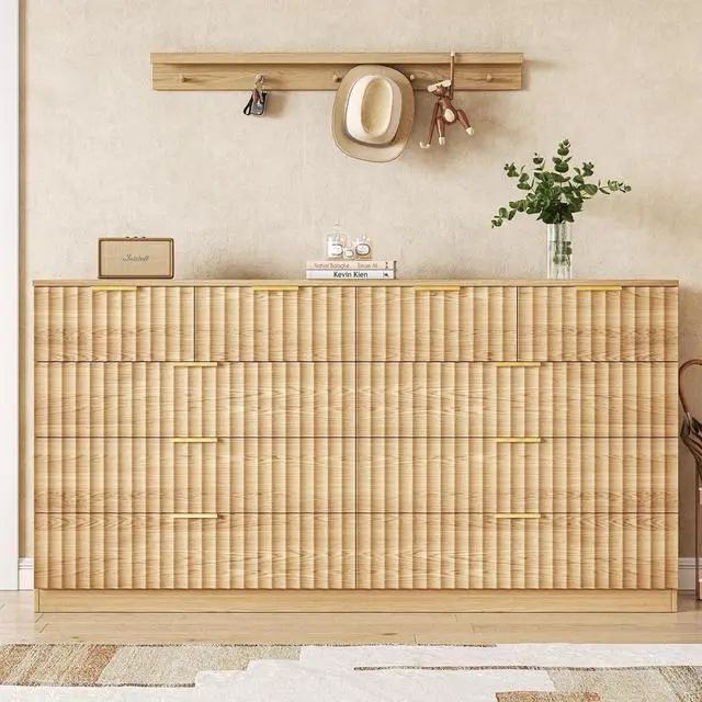Alt view image 3 of 7 - 55.1" Wide Fluted 10 Drawer Dresser for Bedroom, Natural | Modern Dresser for Closet with Metal Handle, Wooden Chest of Drawers for Bedroom, Living Room, Hallway