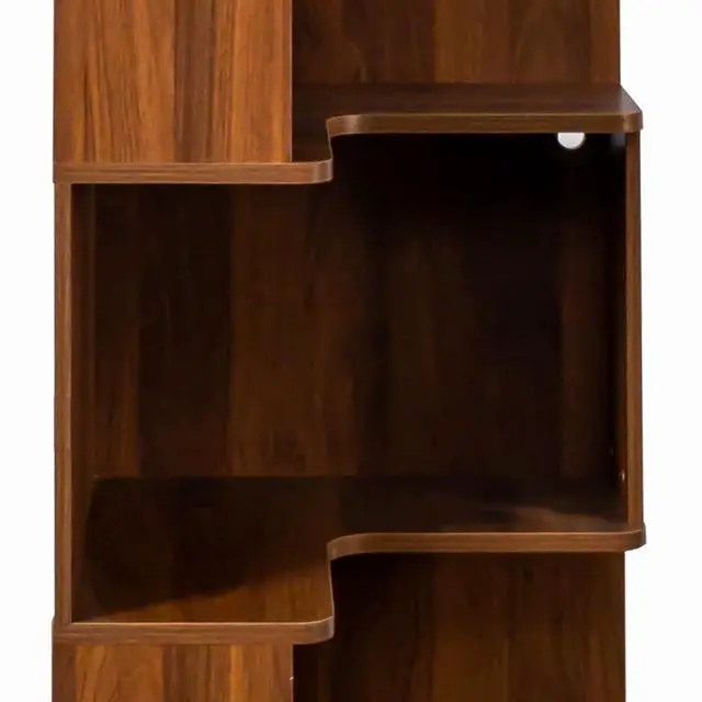Alt view image 7 of 7 - 5 Tier Corner Bookshelf with LED Lights, L Shaped Wooden Book Shelves with Baffle, Round Edge Freestanding Tall Bookcase, Display Shelf Storage Stand for Living Room, Bedroom, Kitchen, Office, Walnut