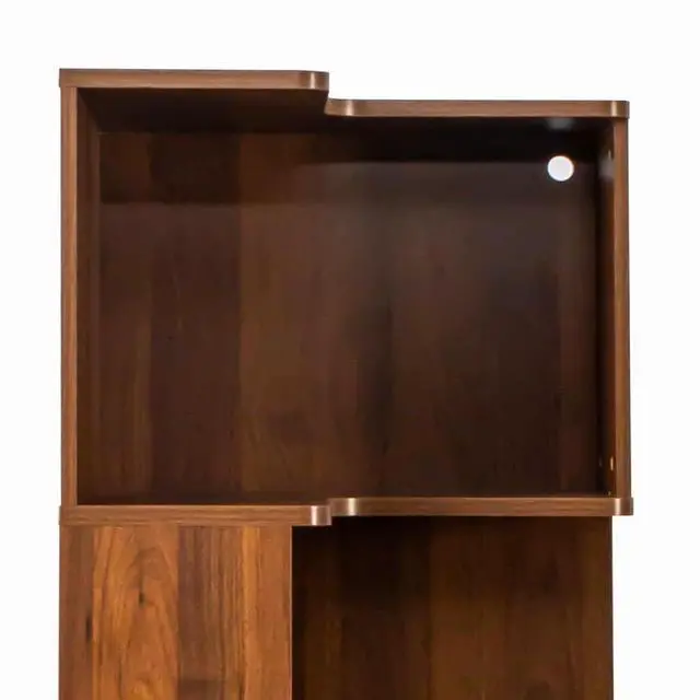 Alt view image 6 of 7 - 5 Tier Corner Bookshelf with LED Lights, L Shaped Wooden Book Shelves with Baffle, Round Edge Freestanding Tall Bookcase, Display Shelf Storage Stand for Living Room, Bedroom, Kitchen, Office, Walnut