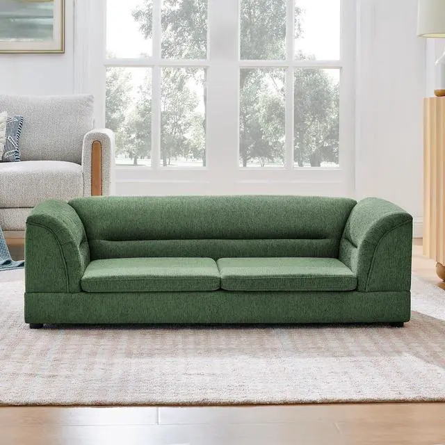 Alt view image 5 of 7 - Elevated Large Dog Bed with 2 Removable Cushion, Olive Green | Raised Pet Sofa with Washable Cushion Cover, Furniture Style Linen Fabric Dog Couch for Large Dogs, 100lbs Load Capacity