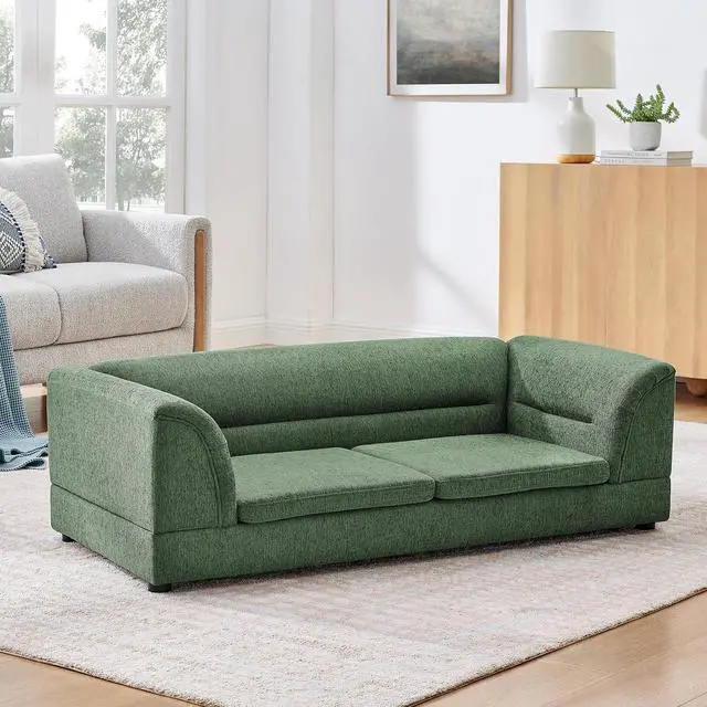 Alt view image 3 of 7 - Elevated Large Dog Bed with 2 Removable Cushion, Olive Green | Raised Pet Sofa with Washable Cushion Cover, Furniture Style Linen Fabric Dog Couch for Large Dogs, 100lbs Load Capacity