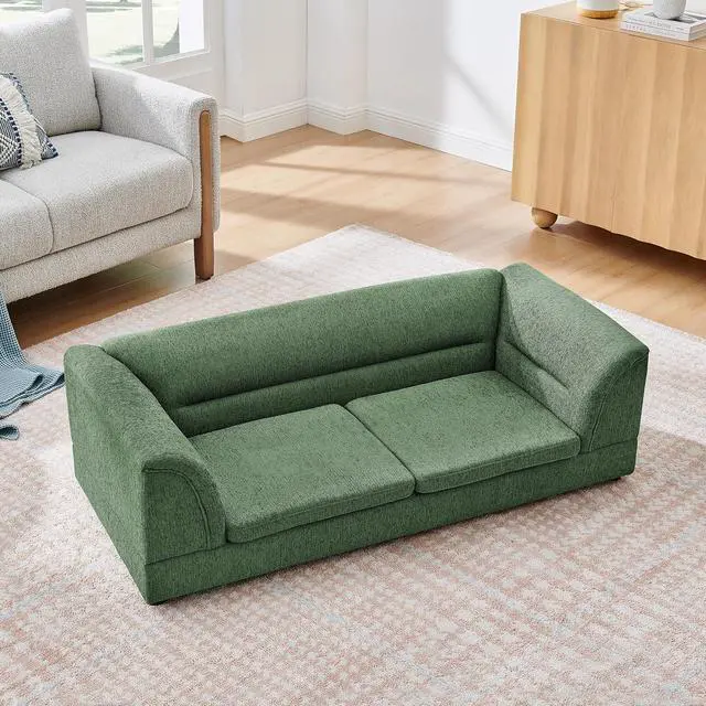 Alt view image 4 of 7 - Elevated Large Dog Bed with 2 Removable Cushion, Olive Green | Raised Pet Sofa with Washable Cushion Cover, Furniture Style Linen Fabric Dog Couch for Large Dogs, 100lbs Load Capacity