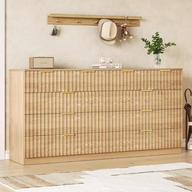 Alt view image 7 of 7 - 55.1" Wide Fluted 10 Drawer Dresser for Bedroom, Natural | Modern Dresser for Closet with Metal Handle, Wooden Chest of Drawers for Bedroom, Living Room, Hallway