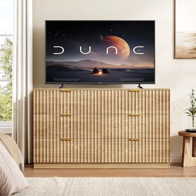 Alt view image 7 of 7 - 47.2" Wide Fluted 6 Drawer Dresser for Bedroom, Natural | Modern Dresser for Closet with Metal Handle, Wooden Chest of Drawers for Bedroom, Living Room, Hallway