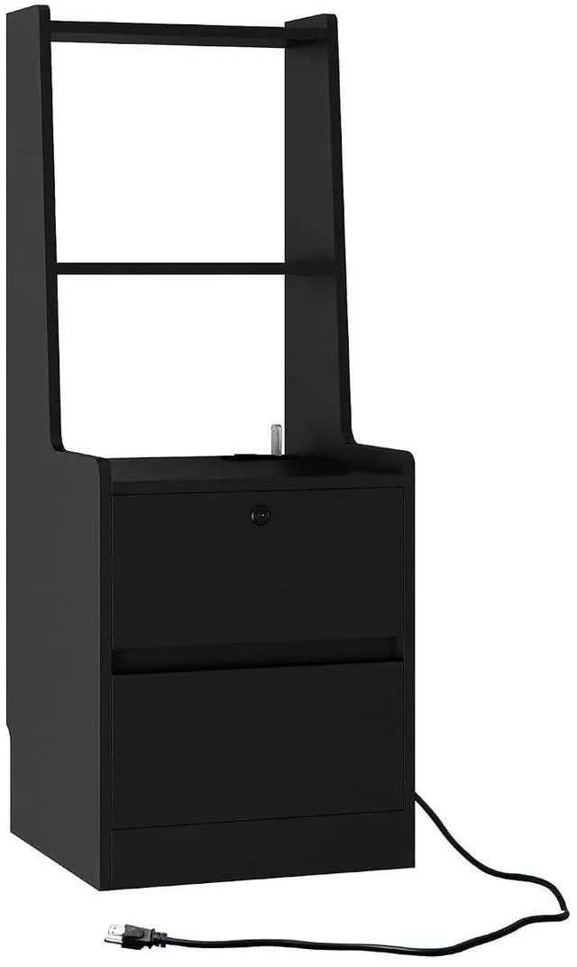 Alt view image 4 of 7 - Tall Nightstand Nightstands Set of 2 with Charging Station, 41" Walnut Bookshelf Nightstand with Night Light, Bed Bedside Tables with Shelves and Drawers for Bedroom, Dorm, Living Room, Black